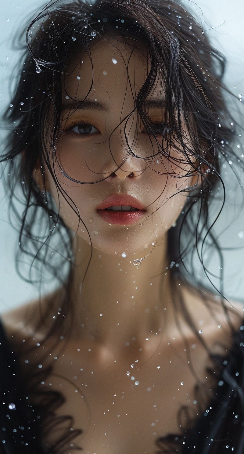 AI 人像创作!9 张超现实雨滴美女肖像写真合集