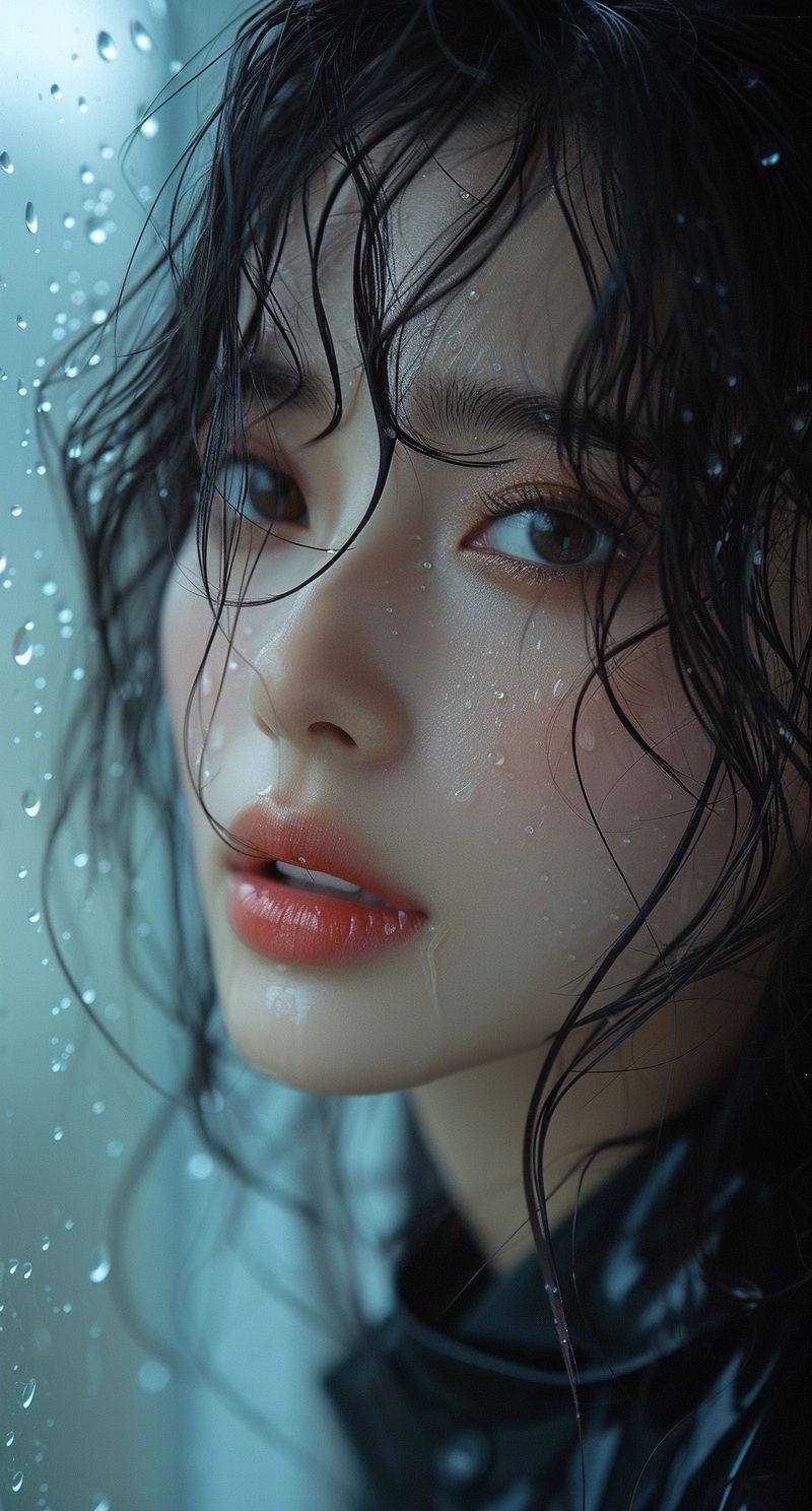 AI 人像创作!9 张超现实雨滴美女肖像写真合集