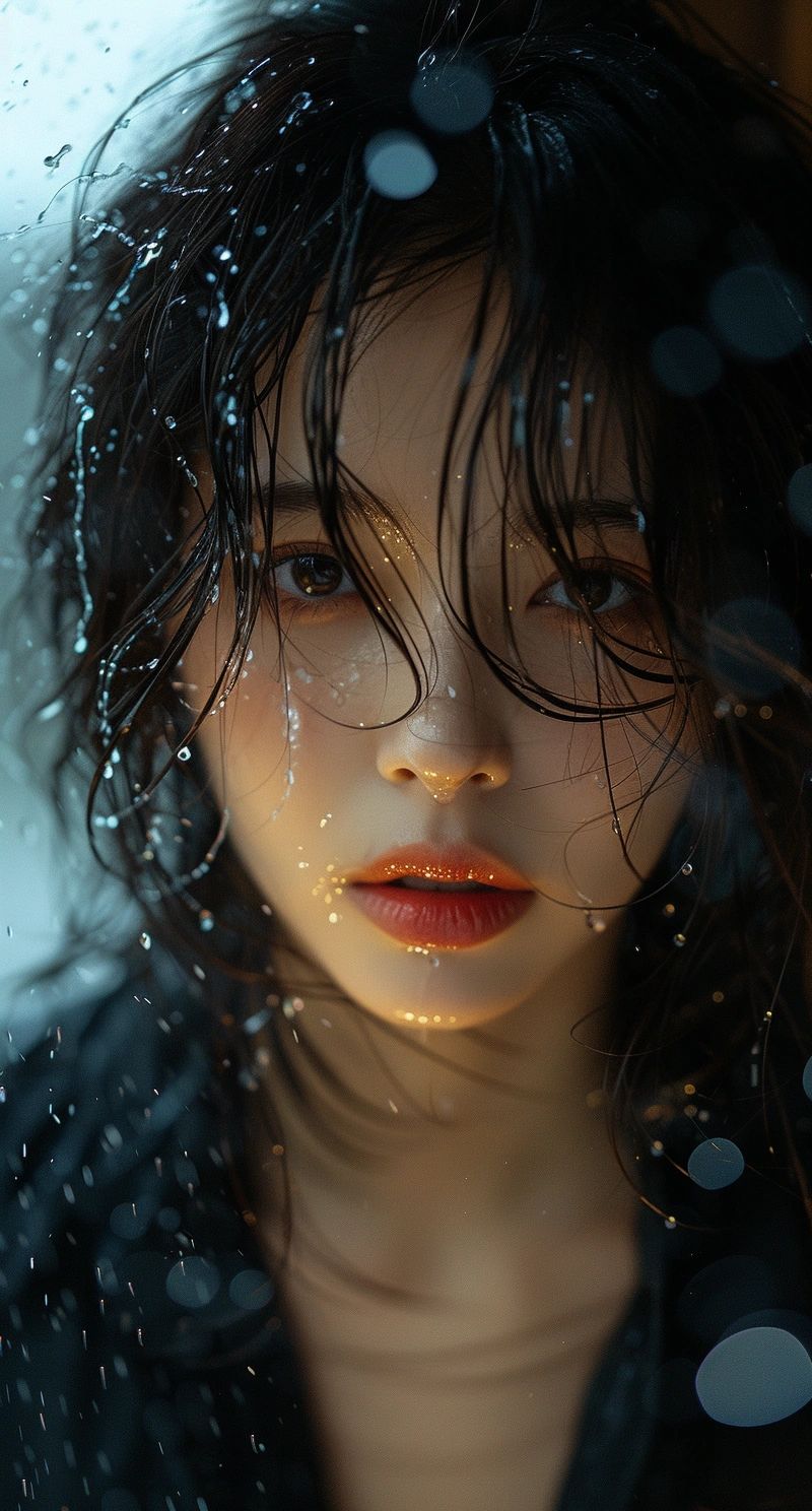 AI 人像创作!9 张超现实雨滴美女肖像写真合集