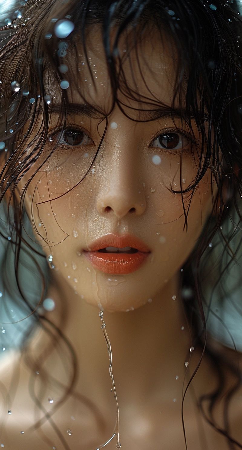 AI 人像创作!9 张超现实雨滴美女肖像写真合集