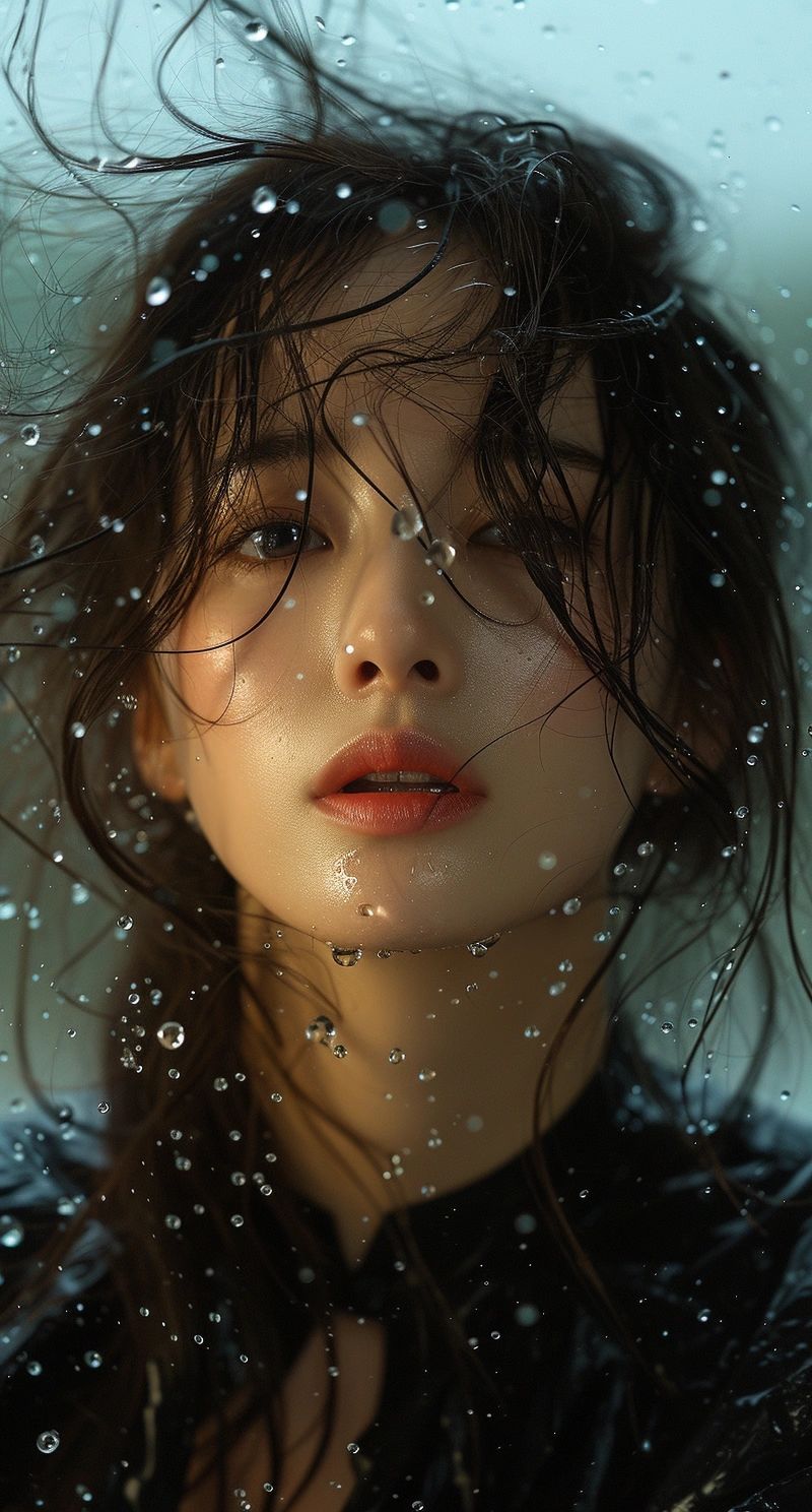 AI 人像创作!9 张超现实雨滴美女肖像写真合集